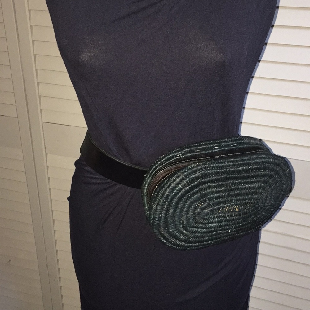 Black Rattan and Leather Fanny Pack